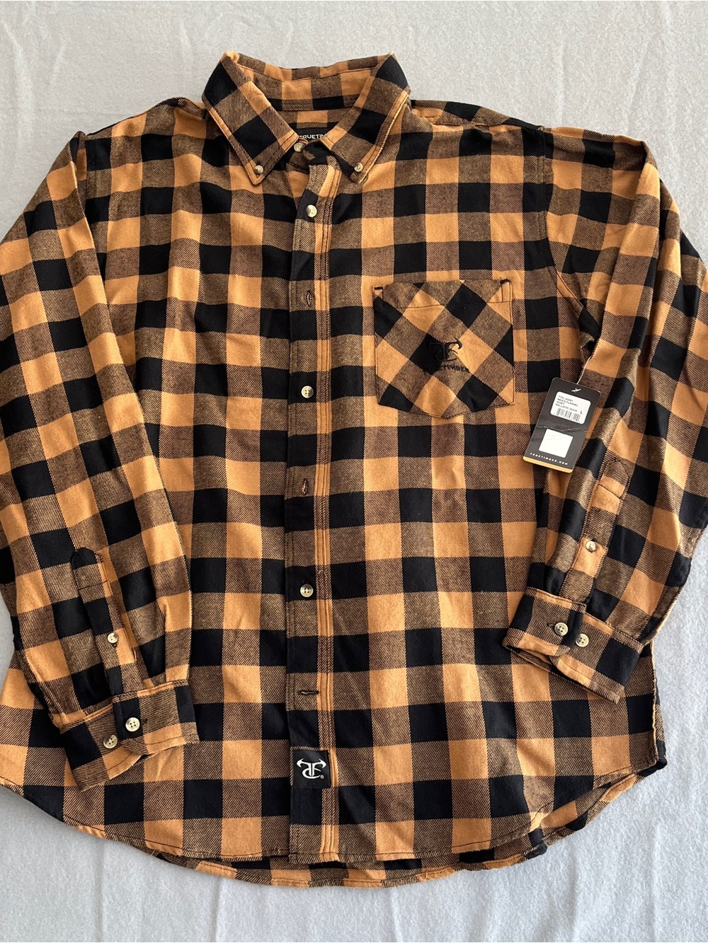 NWT True Timber Men's Black and Tan Buffalo Plaid Button-Down Shirt